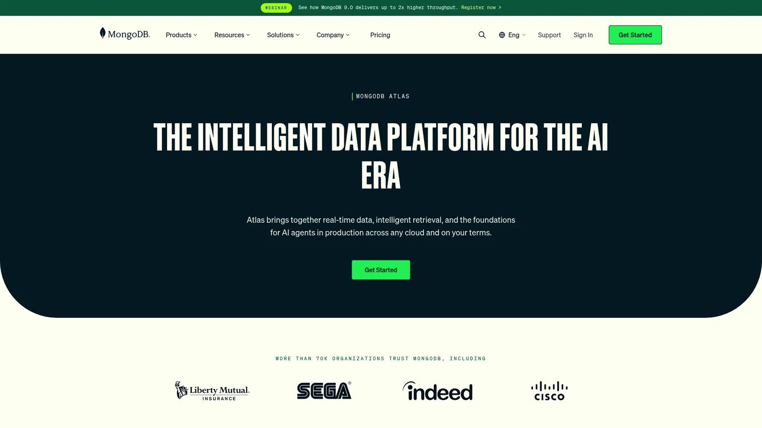 MongoDB Atlas managed document database for application data workloads
