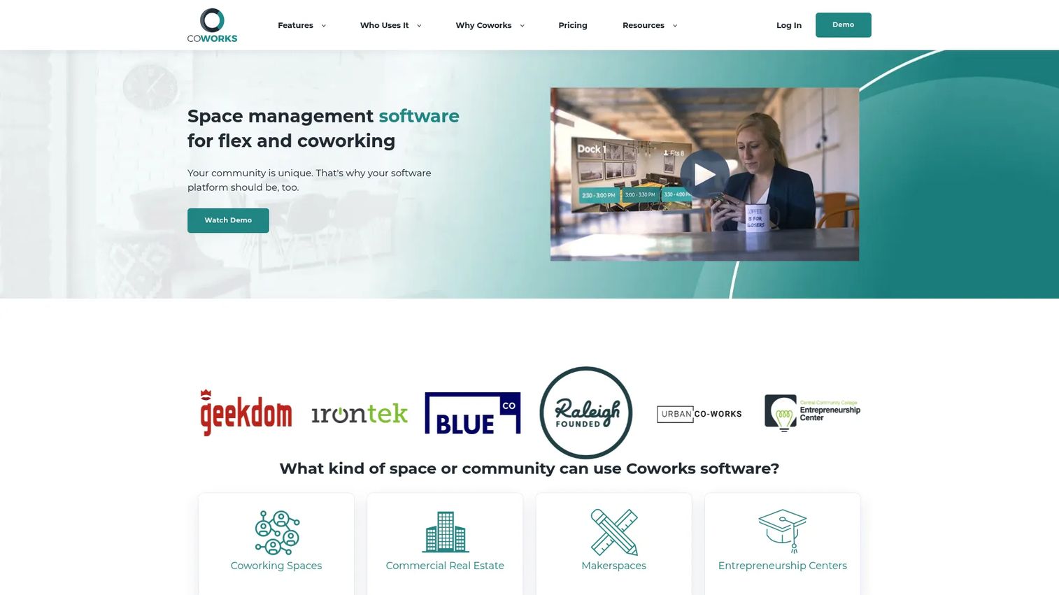 Coworks member directory, event calendar, and booking interface