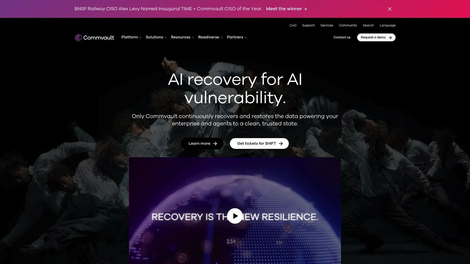 Commvault cyber recovery and data protection dashboard