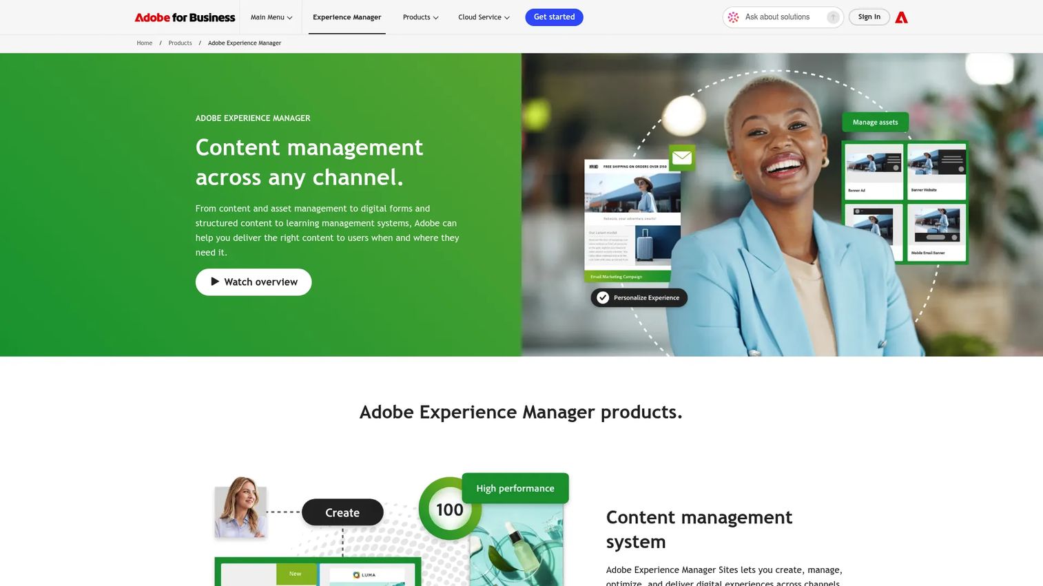 Adobe Experience Manager content management interface
