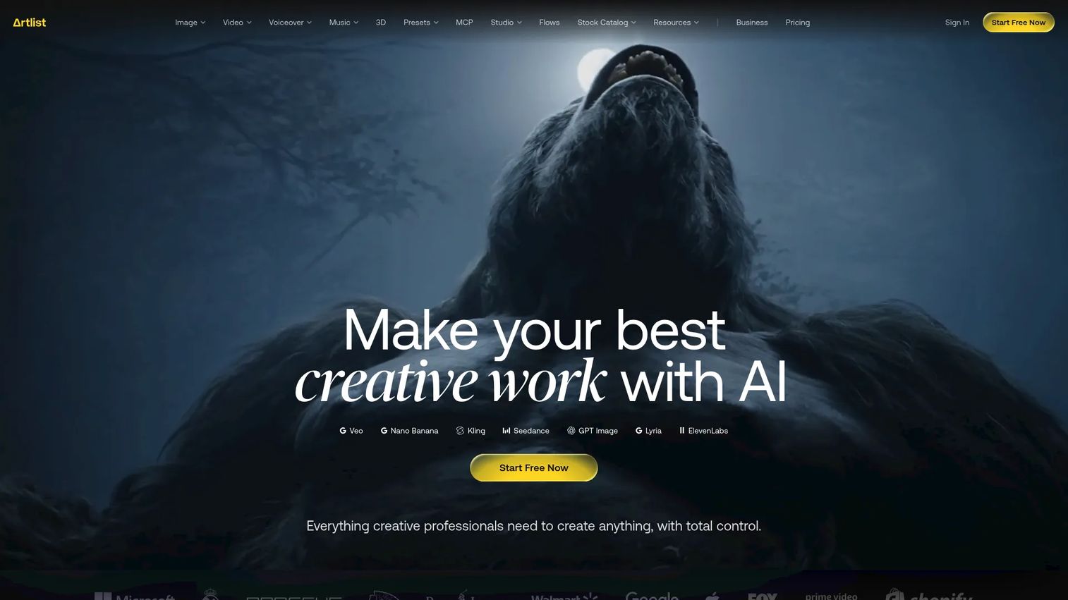 Artlist homepage screenshot