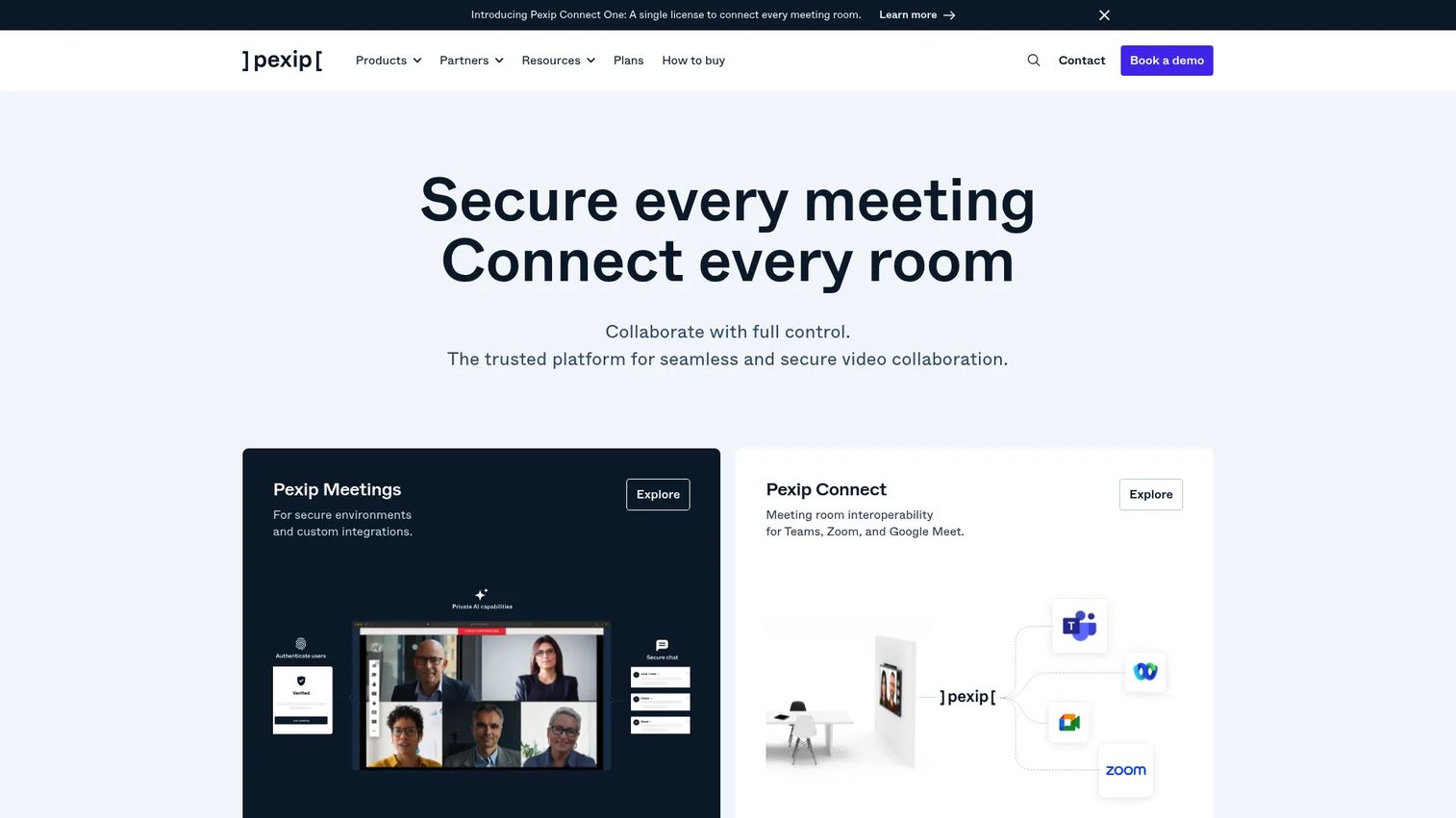 Pexip homepage screenshot