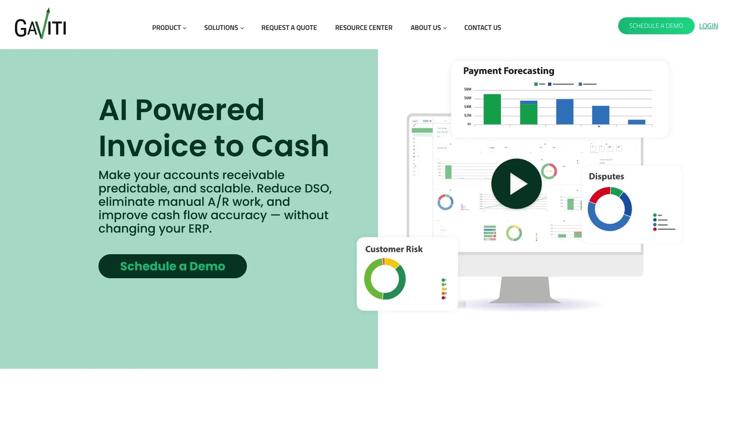 Gaviti accounts receivable collections dashboard with aging and payment follow-up workflows