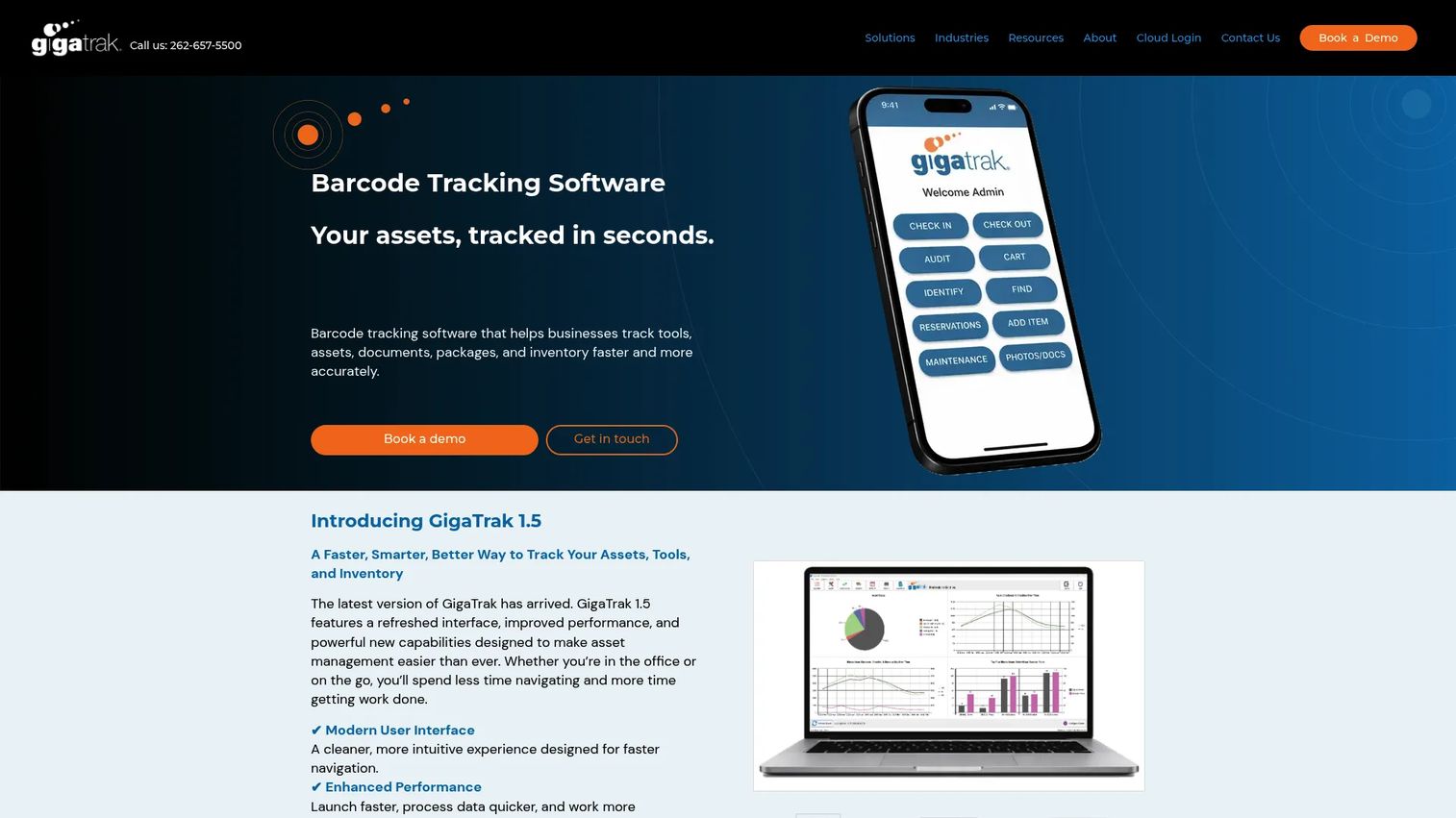 GigaTrak tool crib software dashboard for checkout and return management.