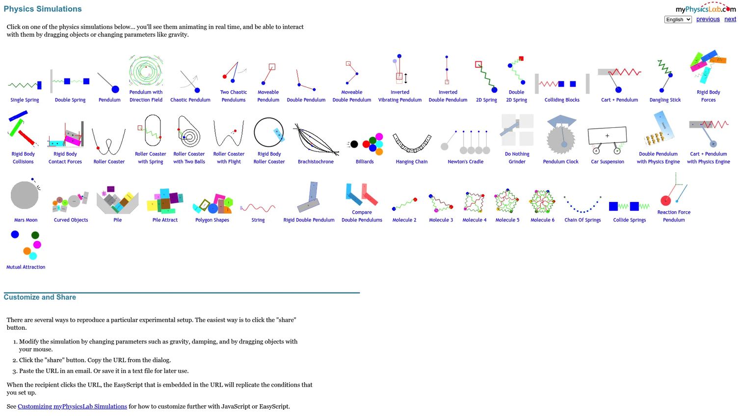 My Physics Lab homepage screenshot