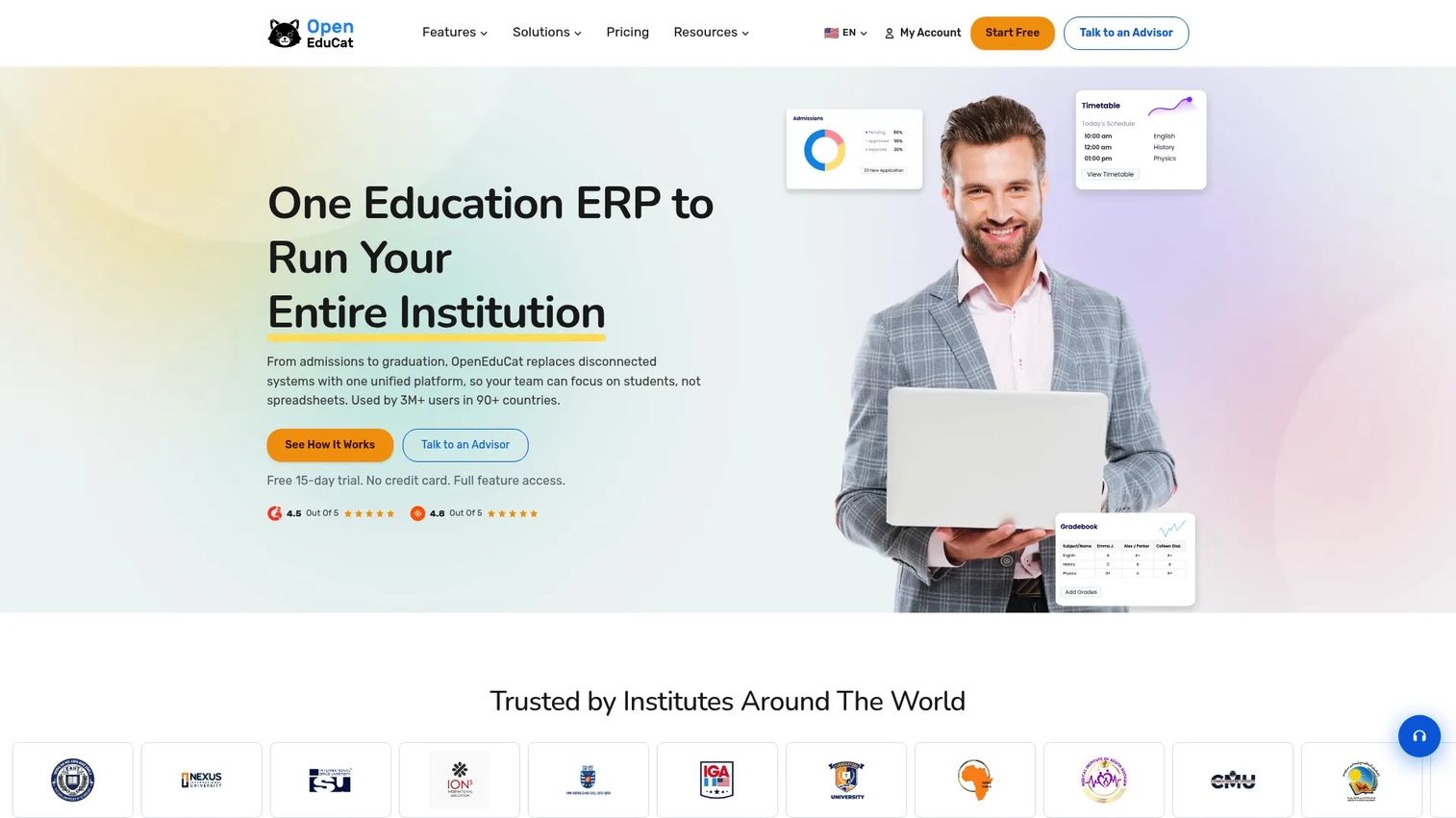 OpenEduCat ERP finance and education administration interface.