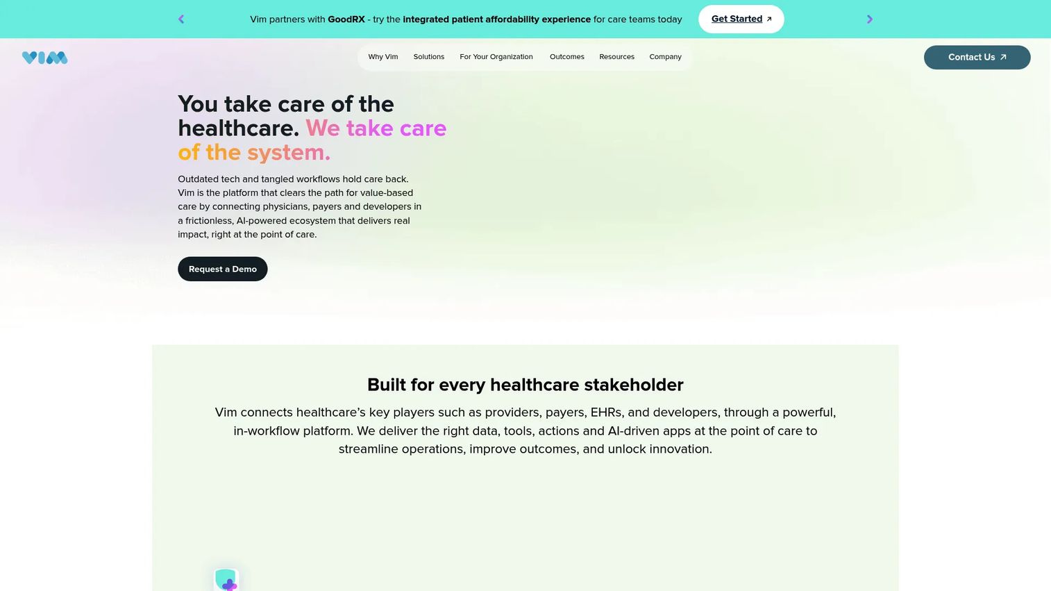 Vim point-of-care payer provider workflow
