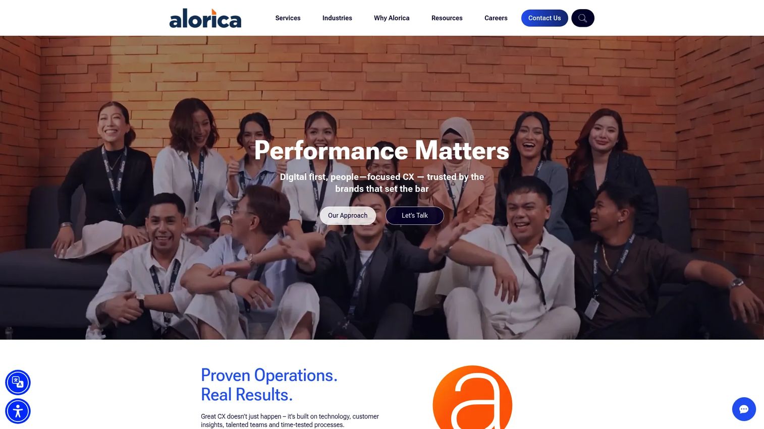 Alorica BPO company homepage screenshot