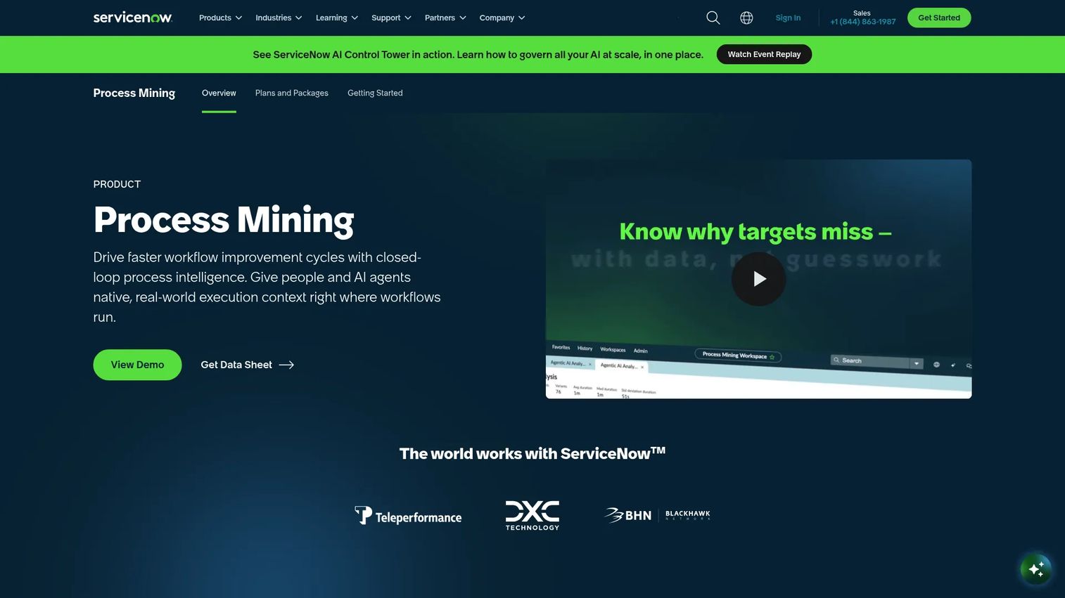 ServiceNow Process Mining product page