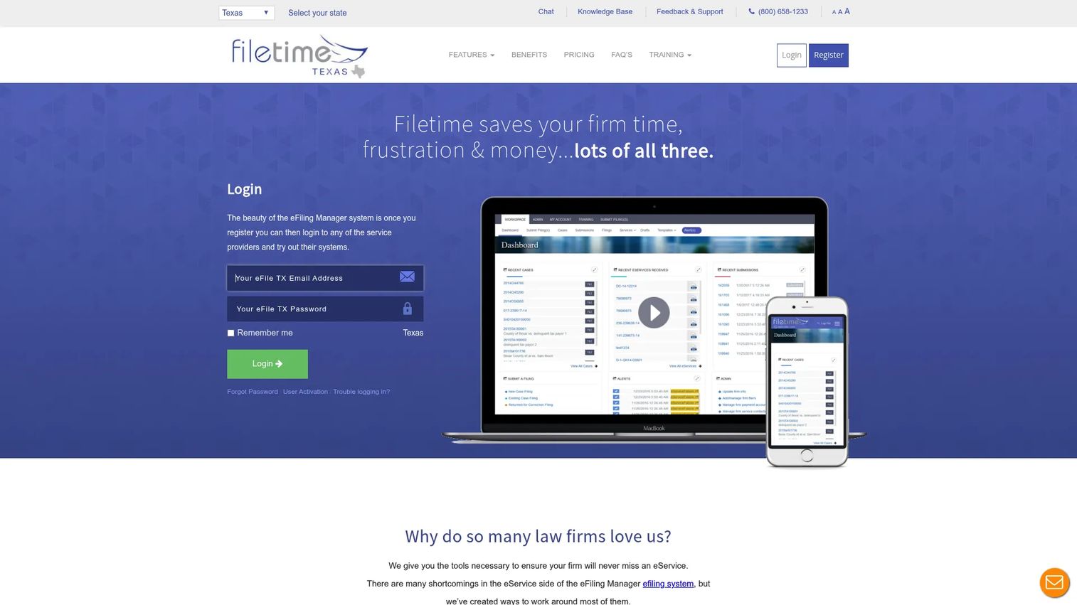 FileTime electronic court filing dashboard