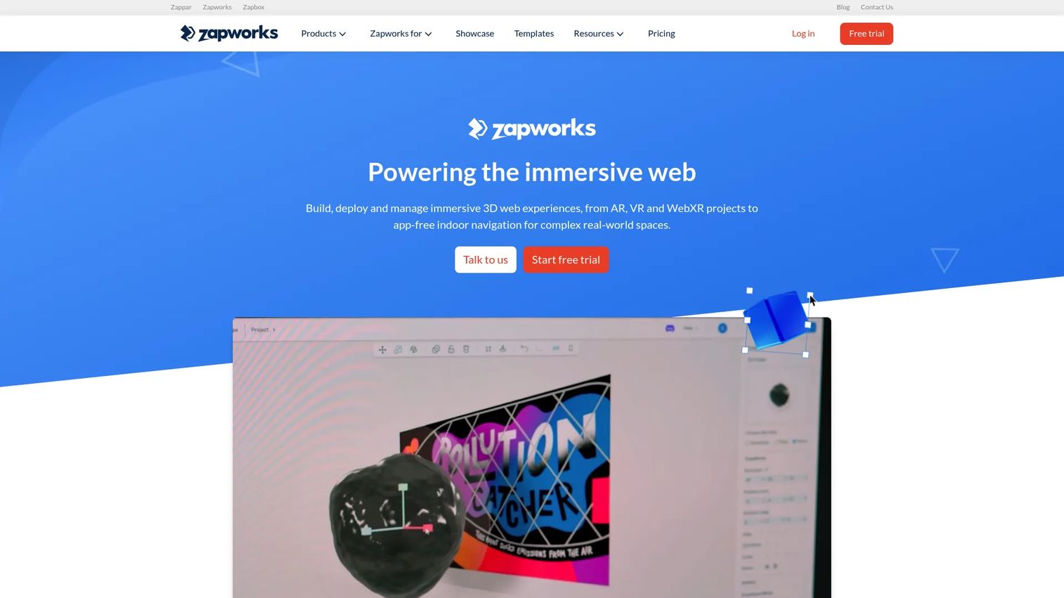 ZapWorks editor showing WebAR and WebXR creative development
