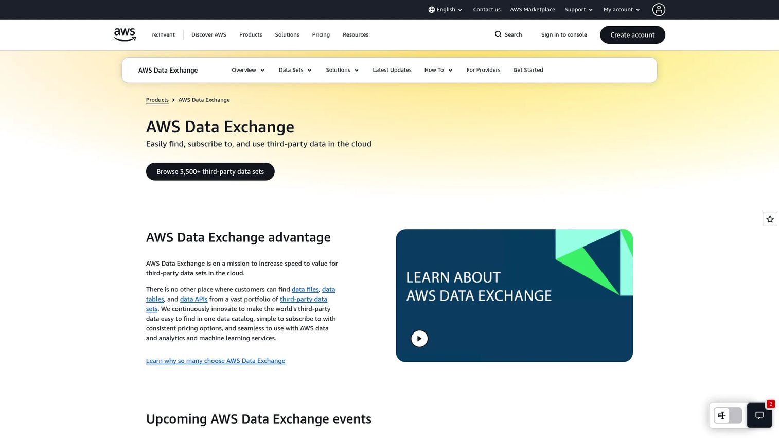 AWS Data Exchange third-party data subscription marketplace