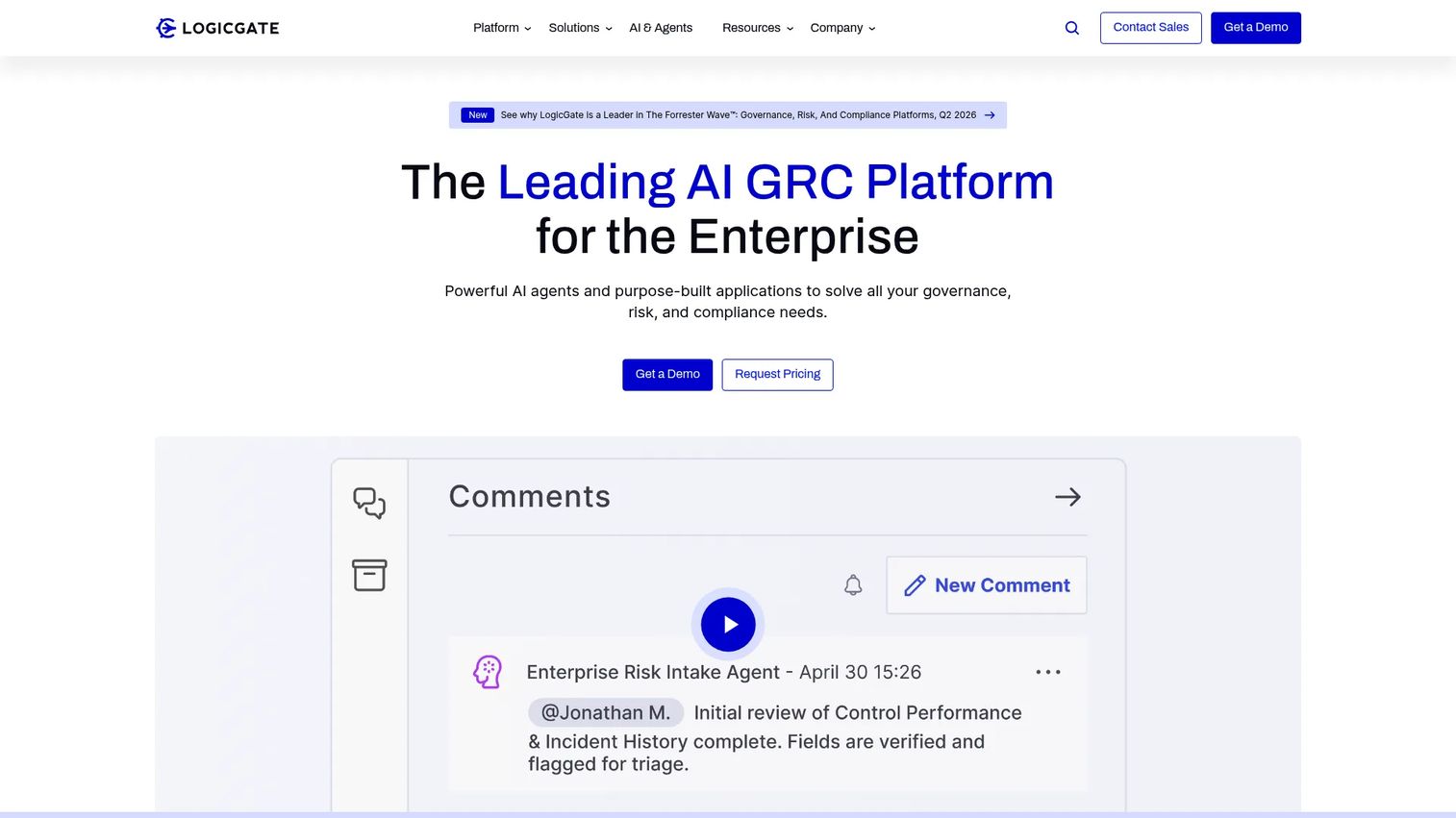 LogicGate risk workflow configuration inside a GRC platform.