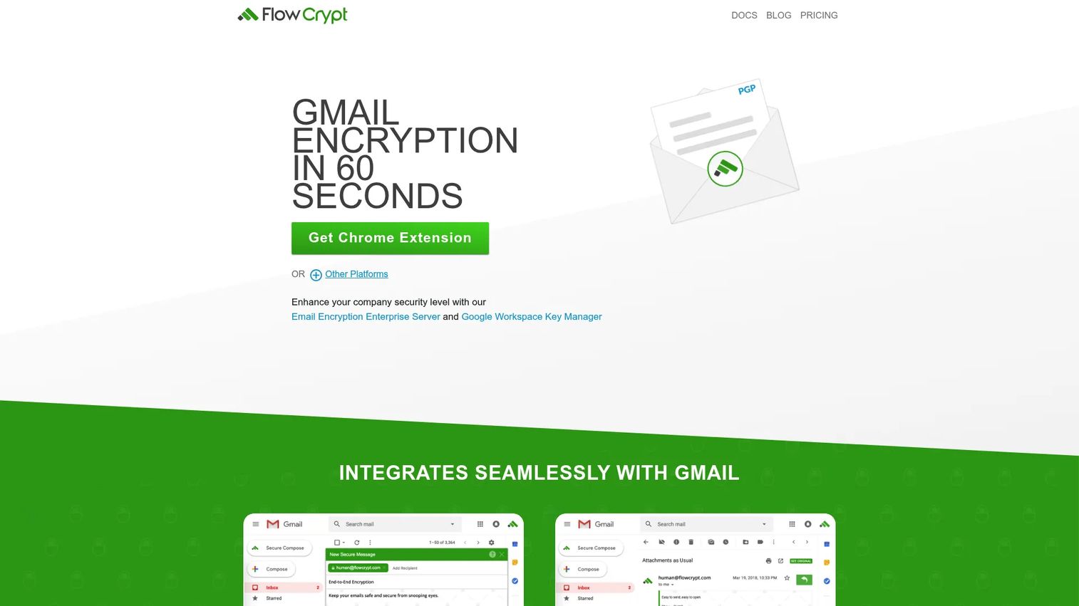 FlowCrypt Gmail extension showing PGP email encryption controls