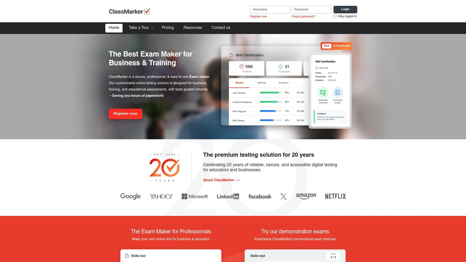 ClassMarker homepage screenshot