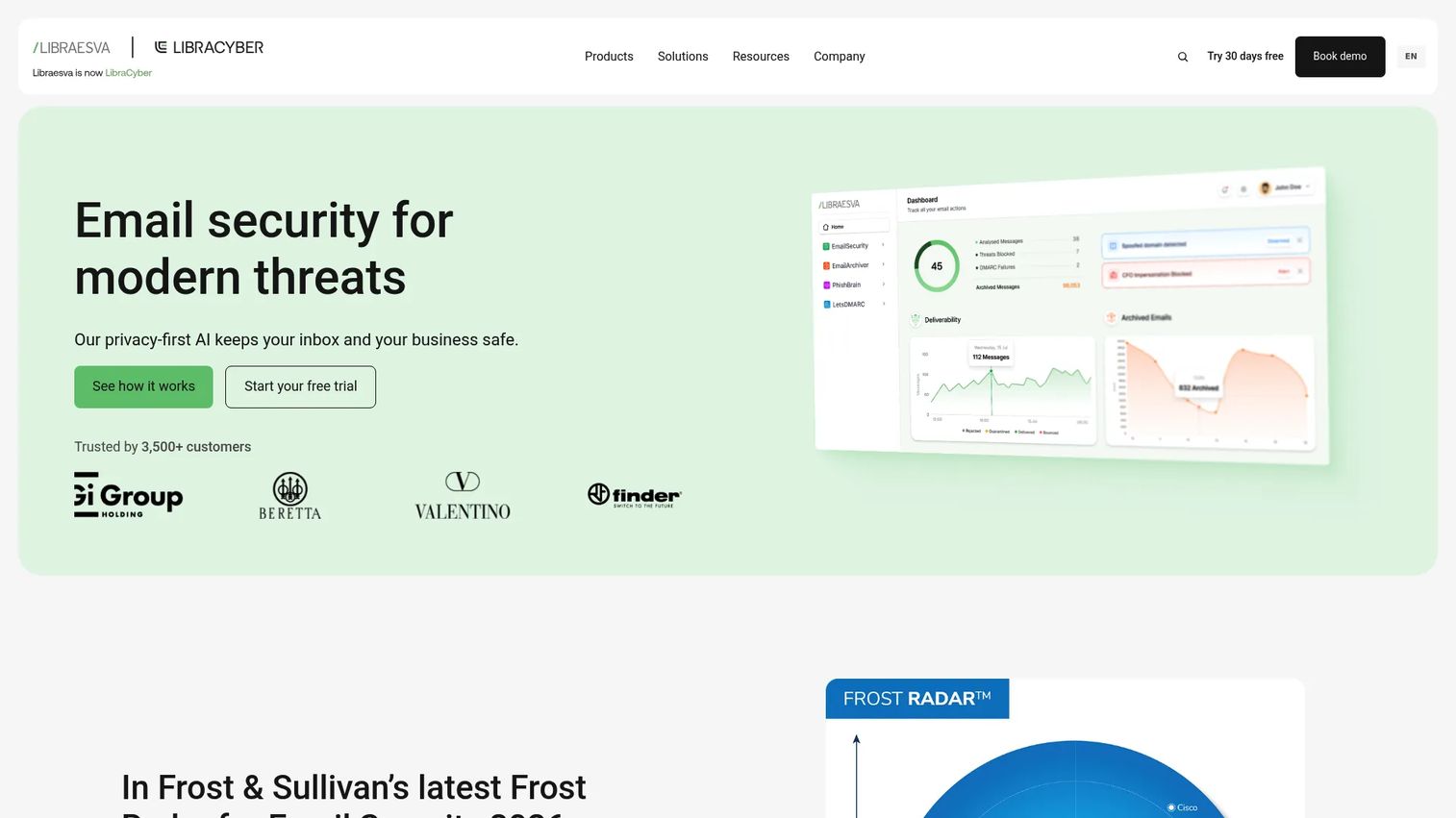 Libraesva Email Security homepage screenshot