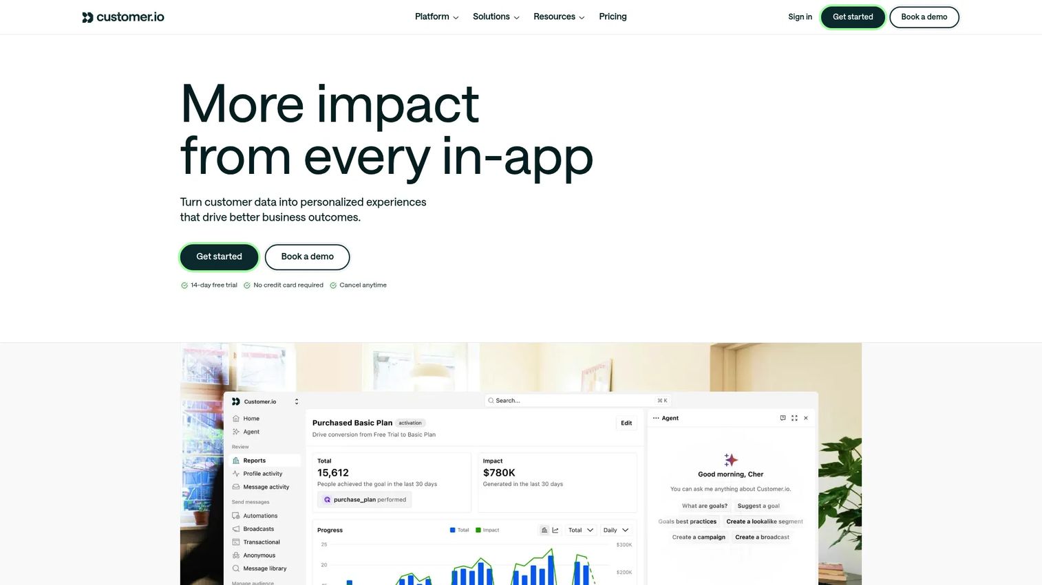 Customer.io lifecycle messaging workflow builder