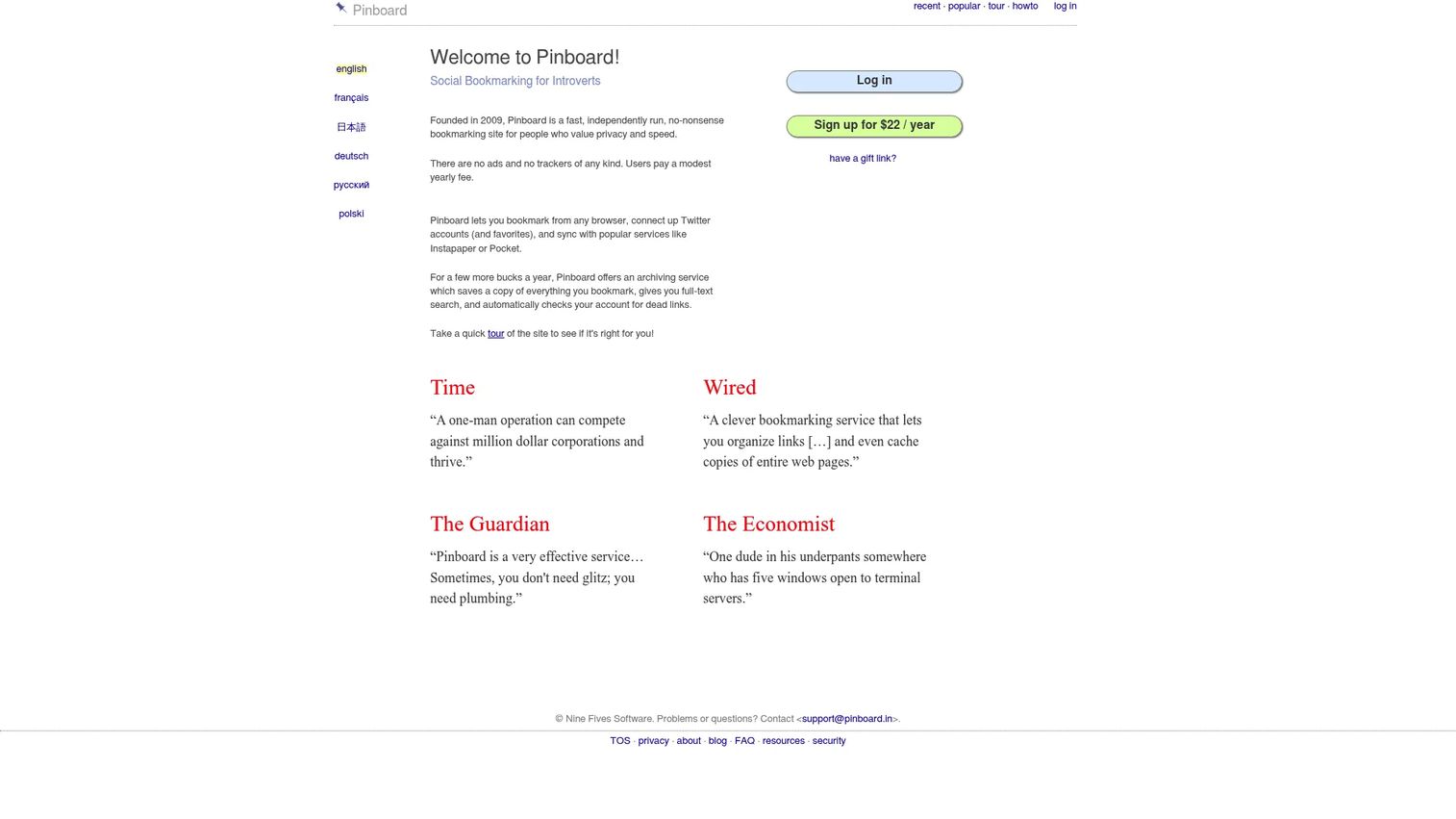 Pinboard bookmark manager with tag-based link organization