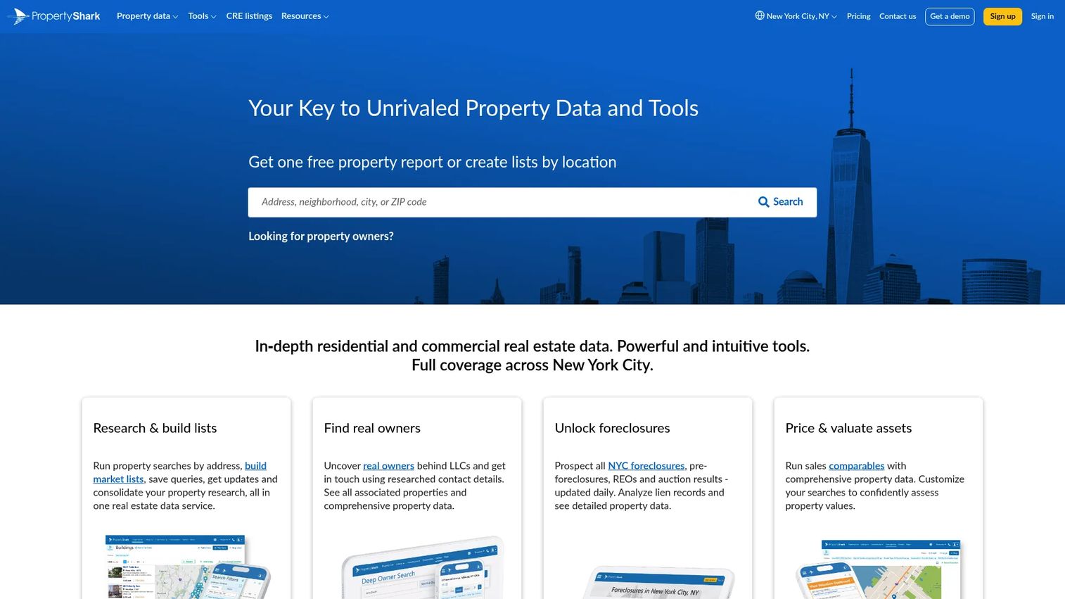 PropertyShark property report showing ownership and parcel research data