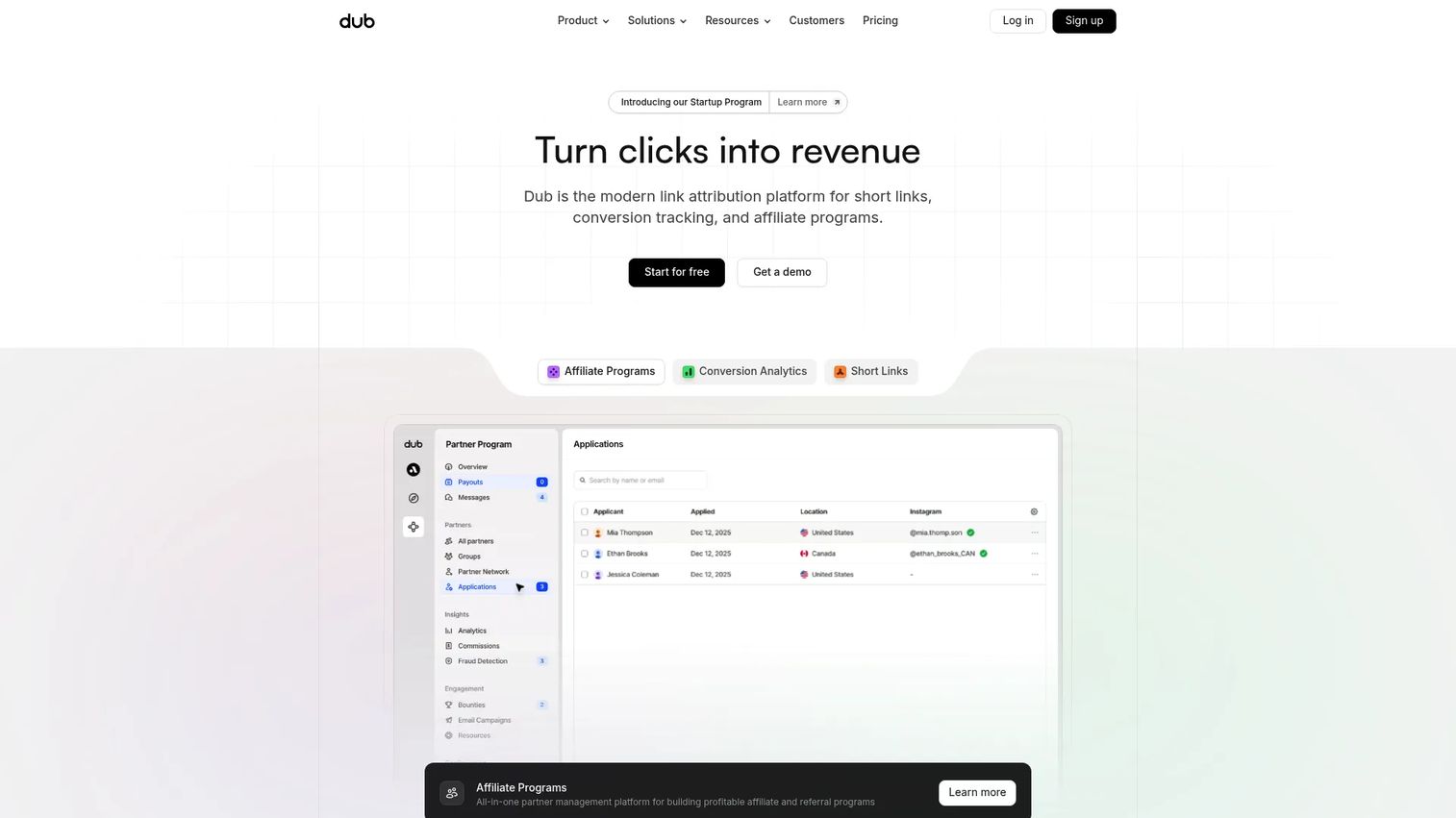 Dub Partners link attribution software for SaaS affiliate programs
