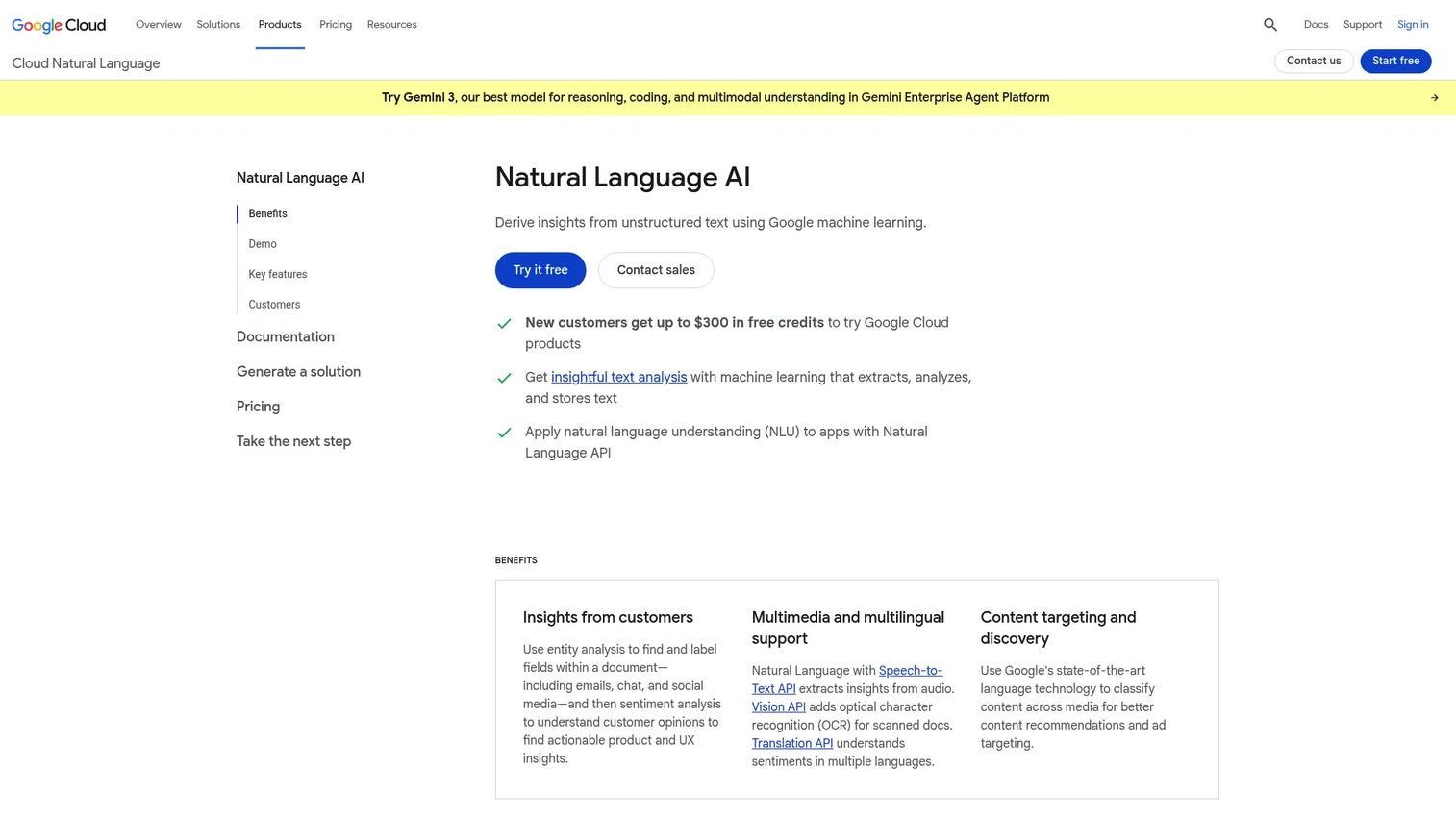 Google Cloud Natural Language API text analysis workflow