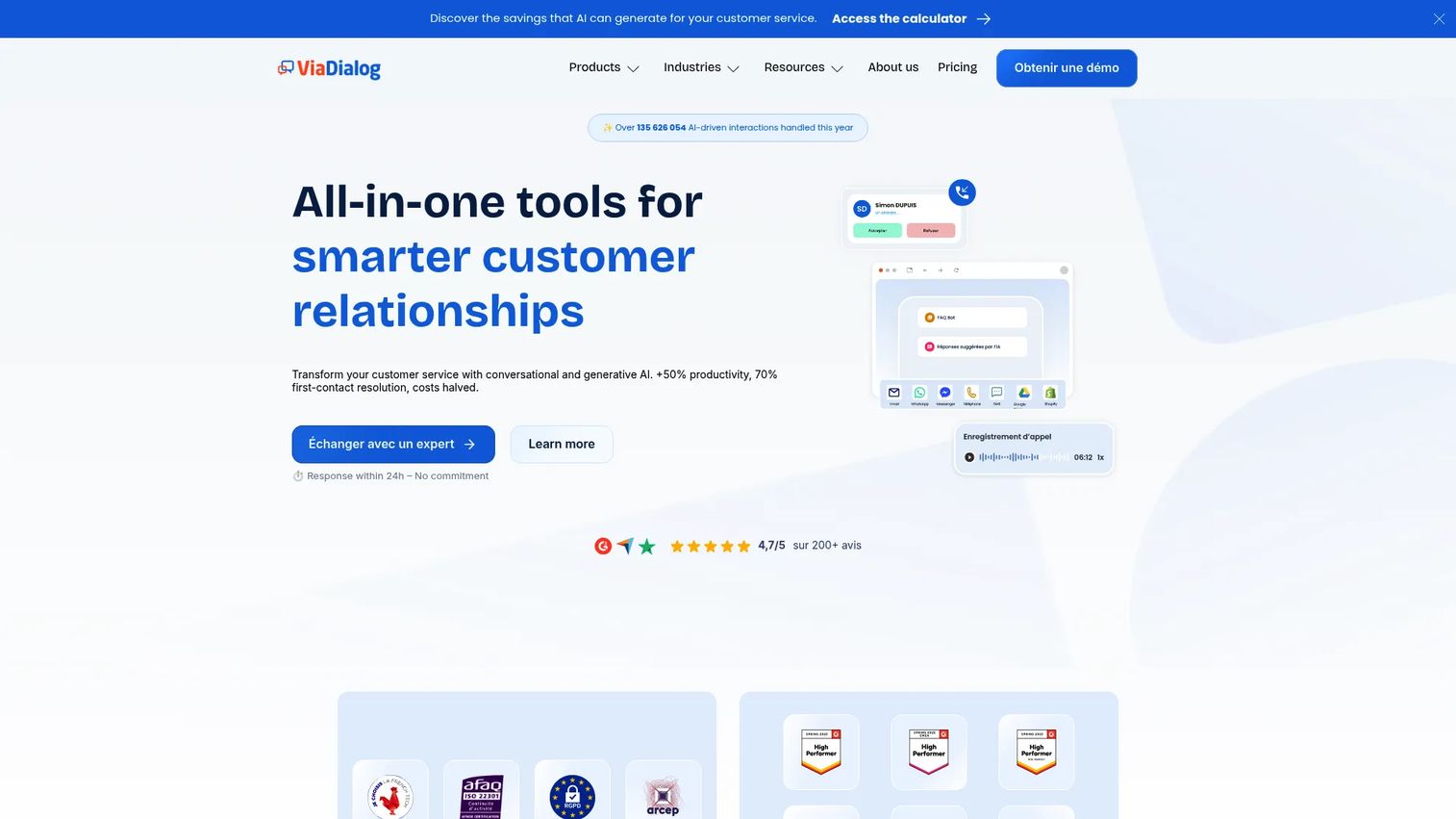 ViaDialog homepage screenshot