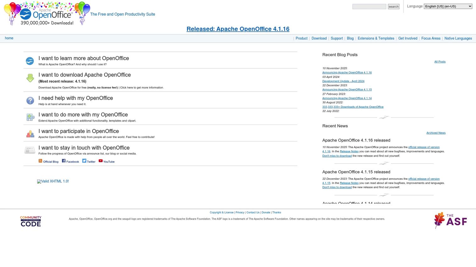 Apache OpenOffice homepage screenshot