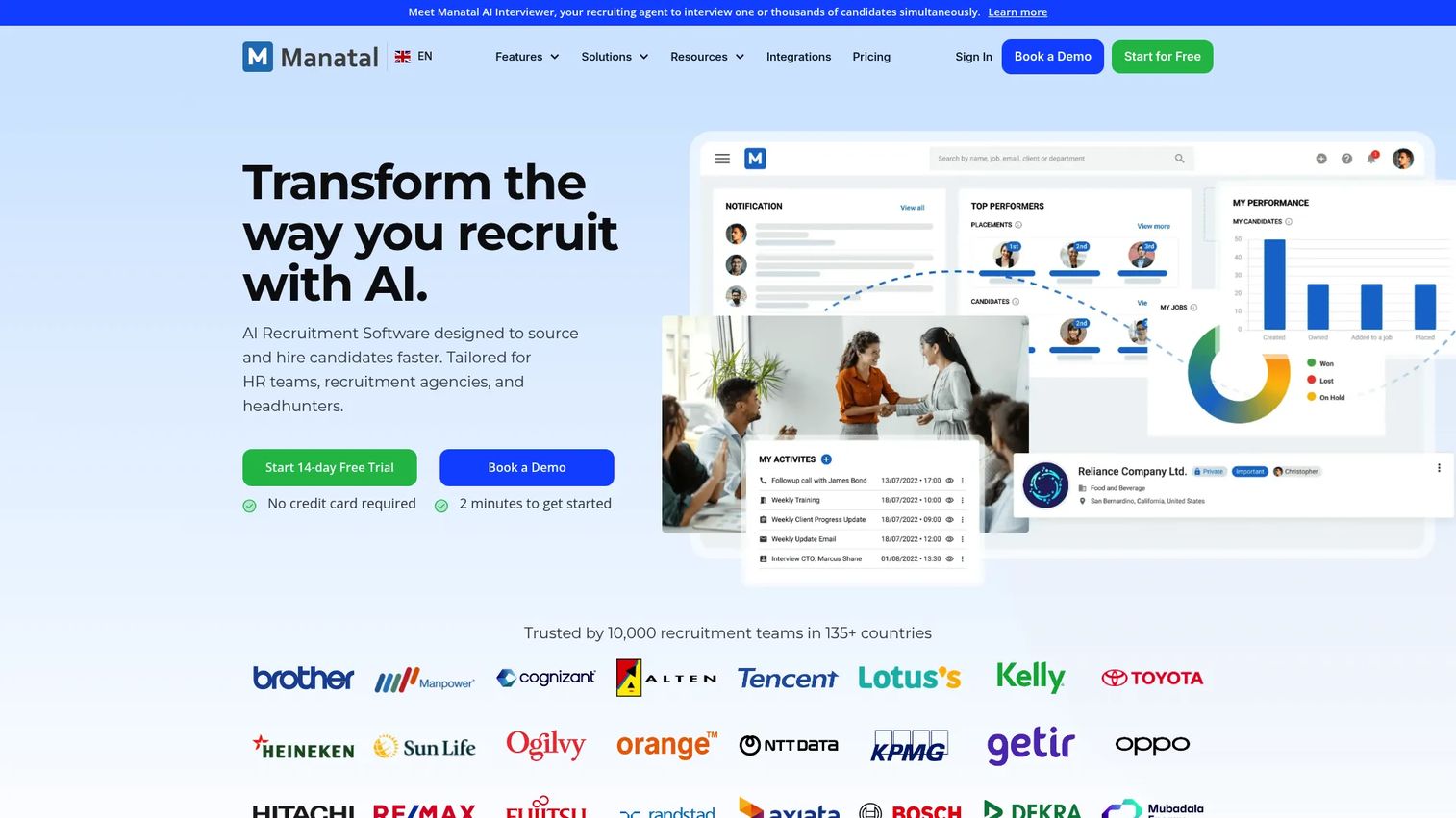 Manatal homepage screenshot