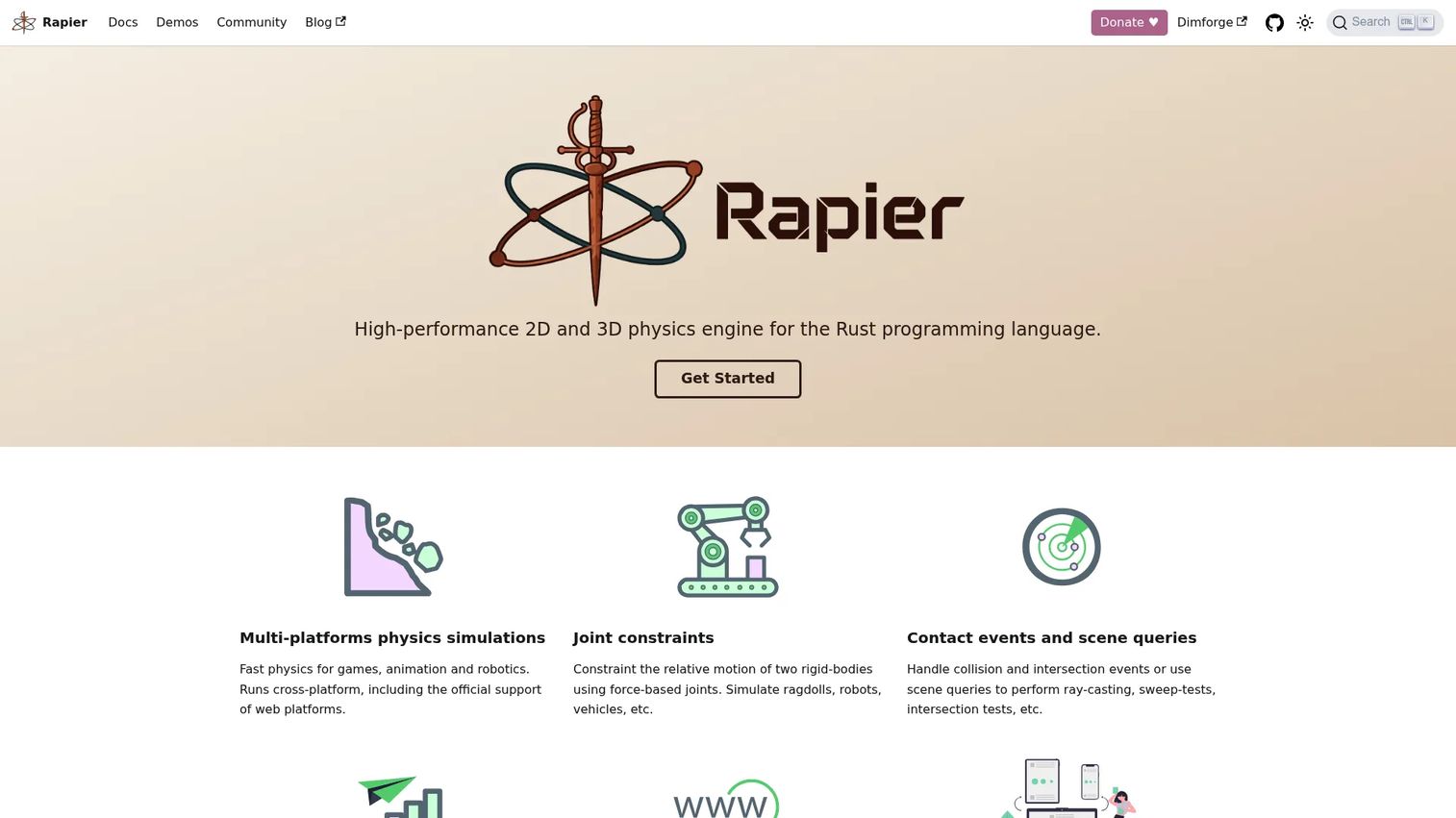 Rapier physics engine homepage screenshot