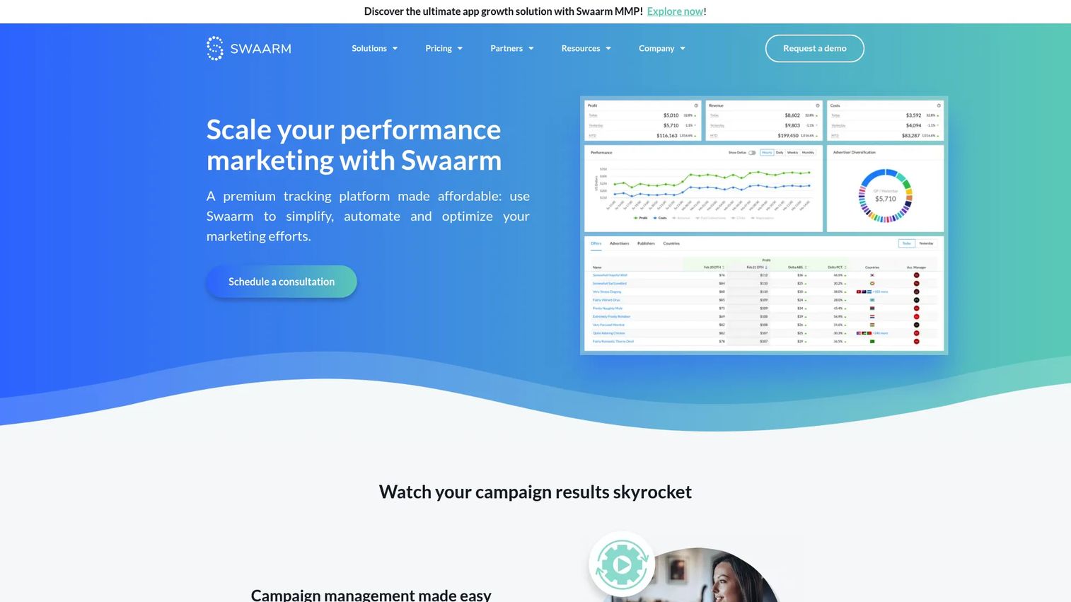 Swaarm dashboard for search monetization reporting