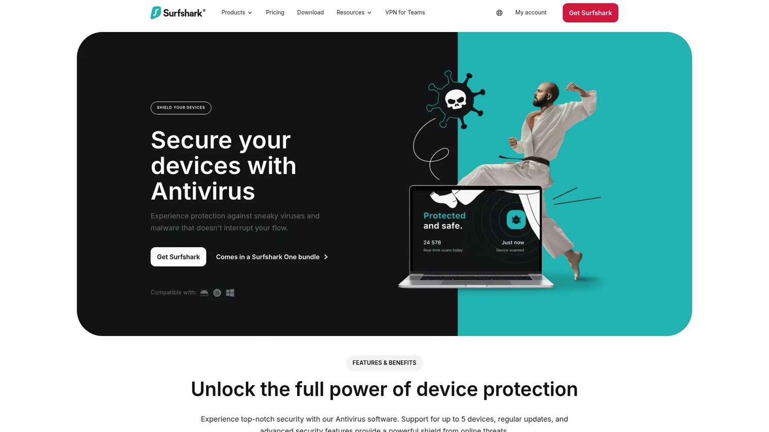 Surfshark Antivirus security dashboard