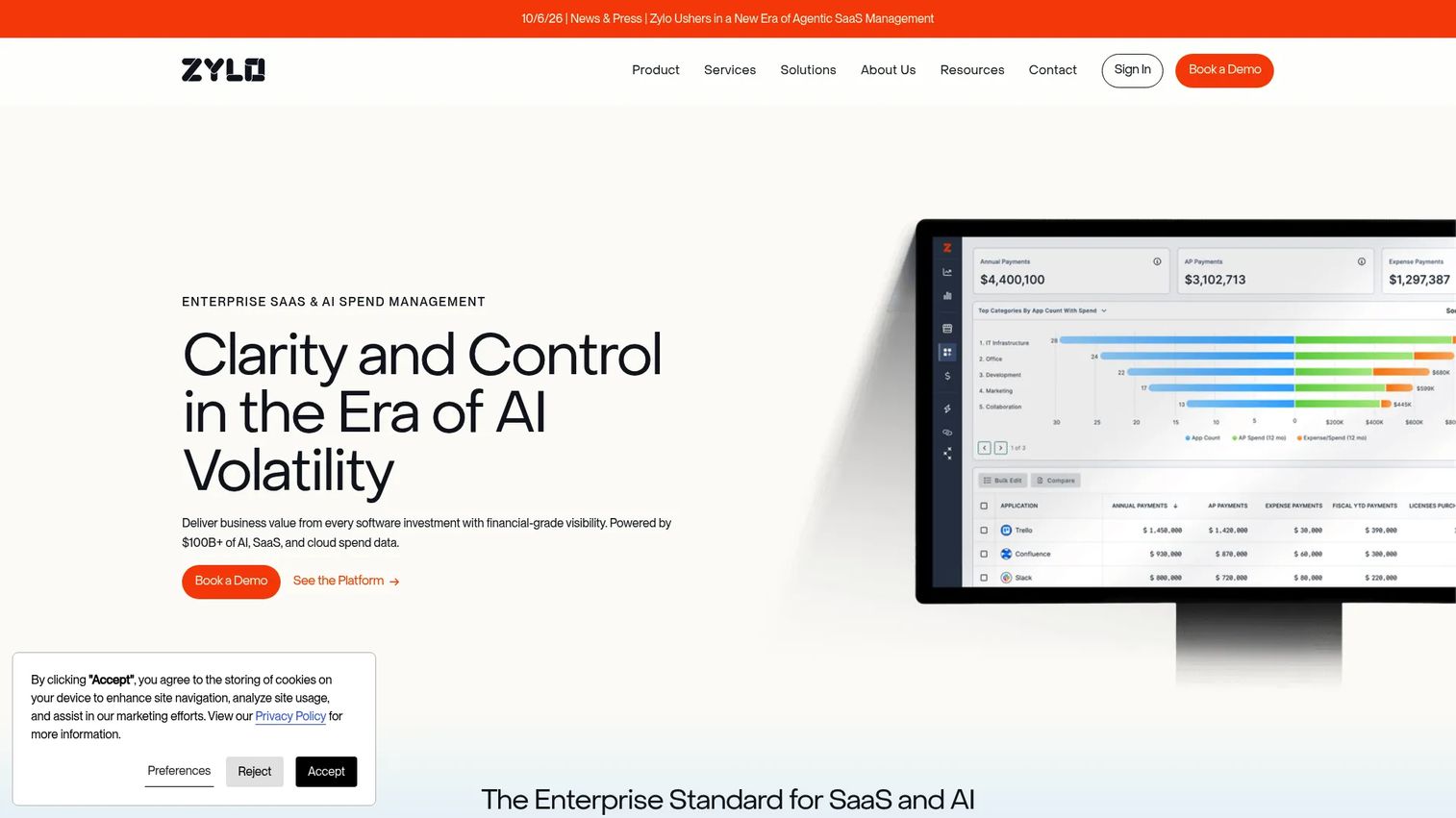 Zylo SaaS portfolio dashboard showing application spend, ownership, and renewal data