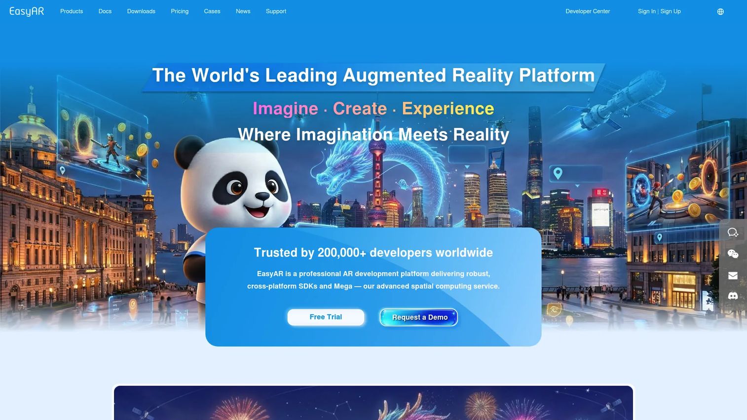 EasyAR SDK page showing cross-platform AR development capabilities