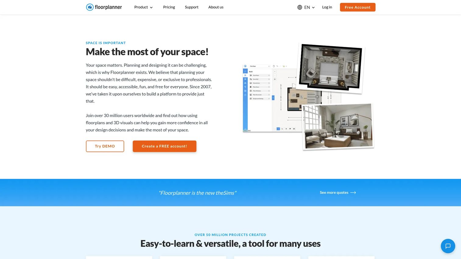 Floorplanner online floor plan tool with 3D furnished room