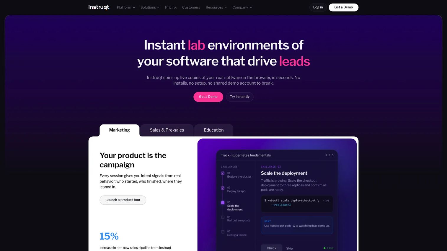 Instruqt hands-on software training platform homepage
