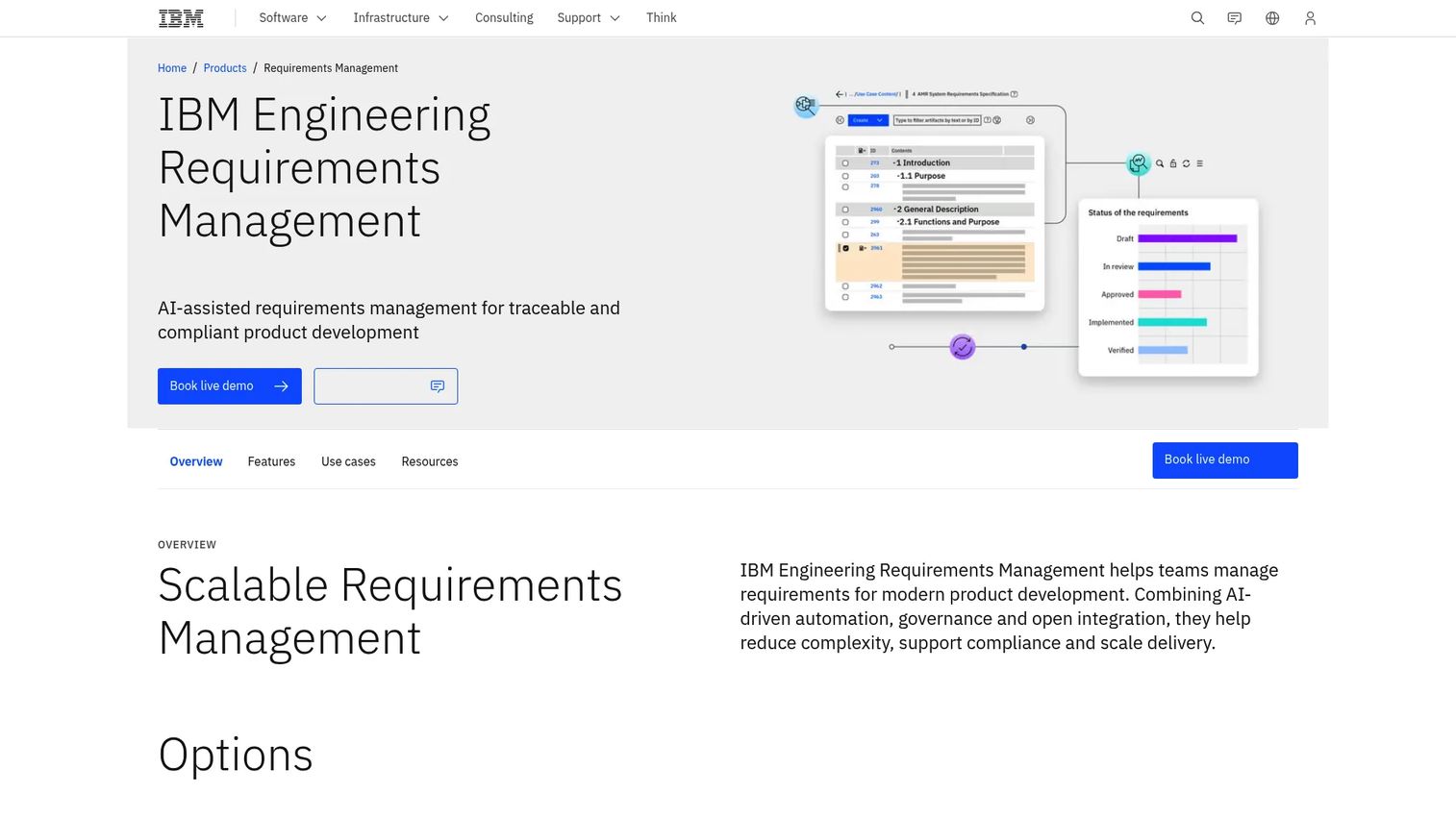 IBM DOORS Next homepage showing requirements management and lifecycle traceability platform