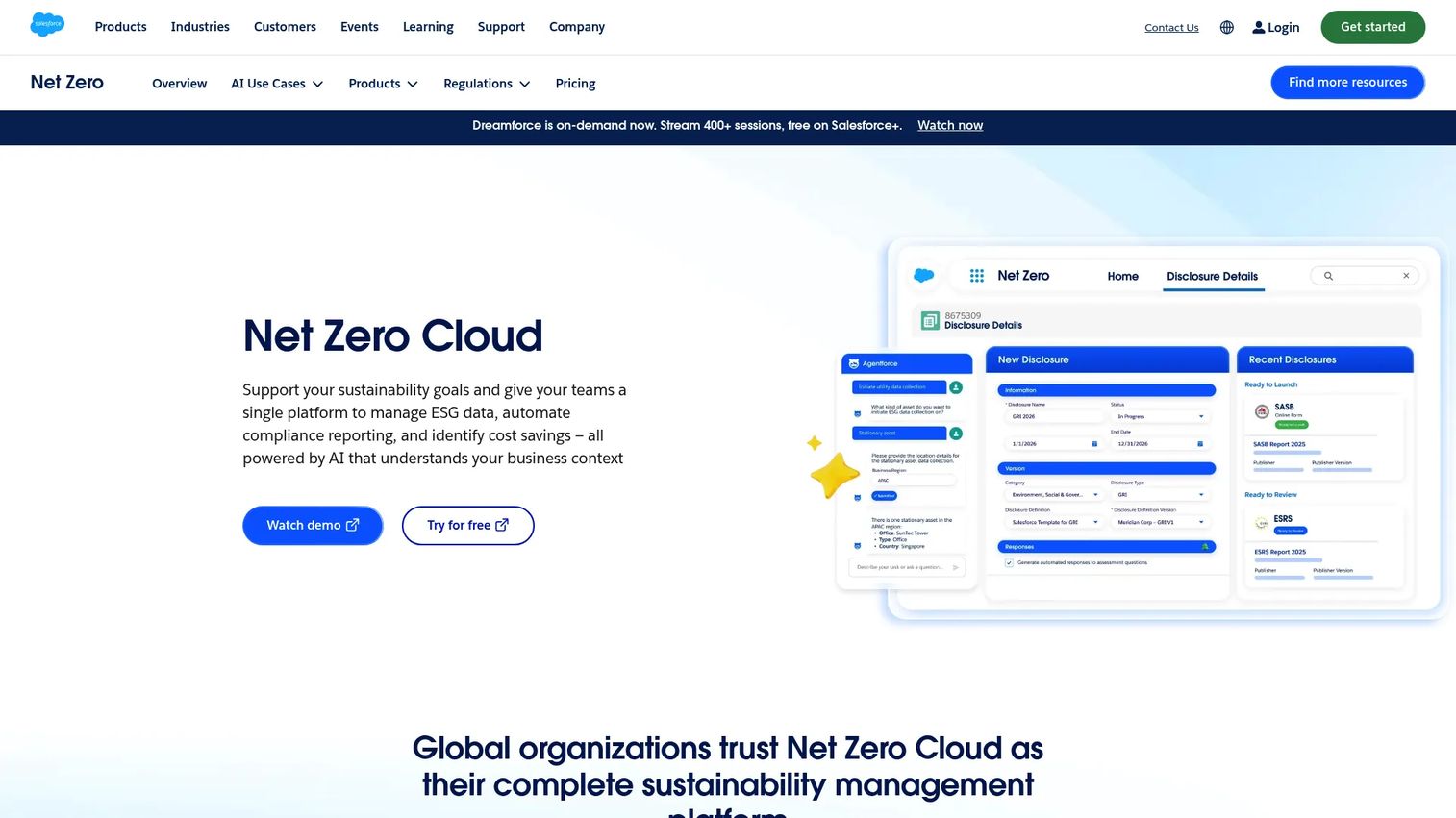 Salesforce Net Zero Cloud homepage screenshot