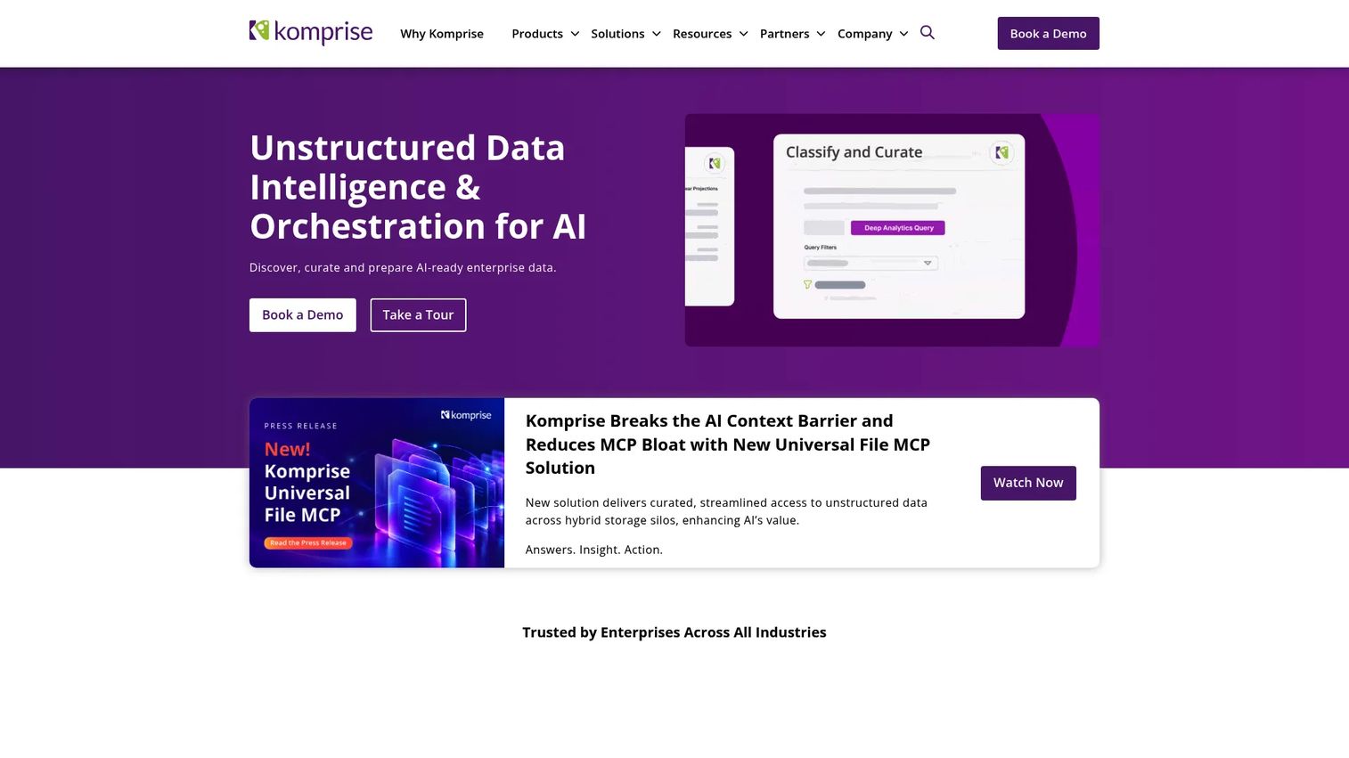 Komprise data lifecycle management and transparent archive tiering dashboard