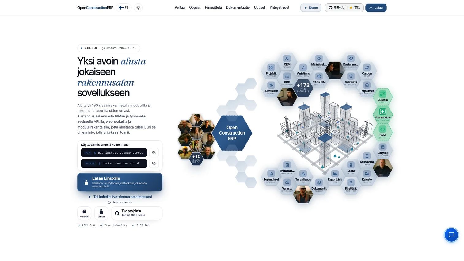 OpenConstructionERP interface showing BIM, estimating, scheduling, and cost-control workflows