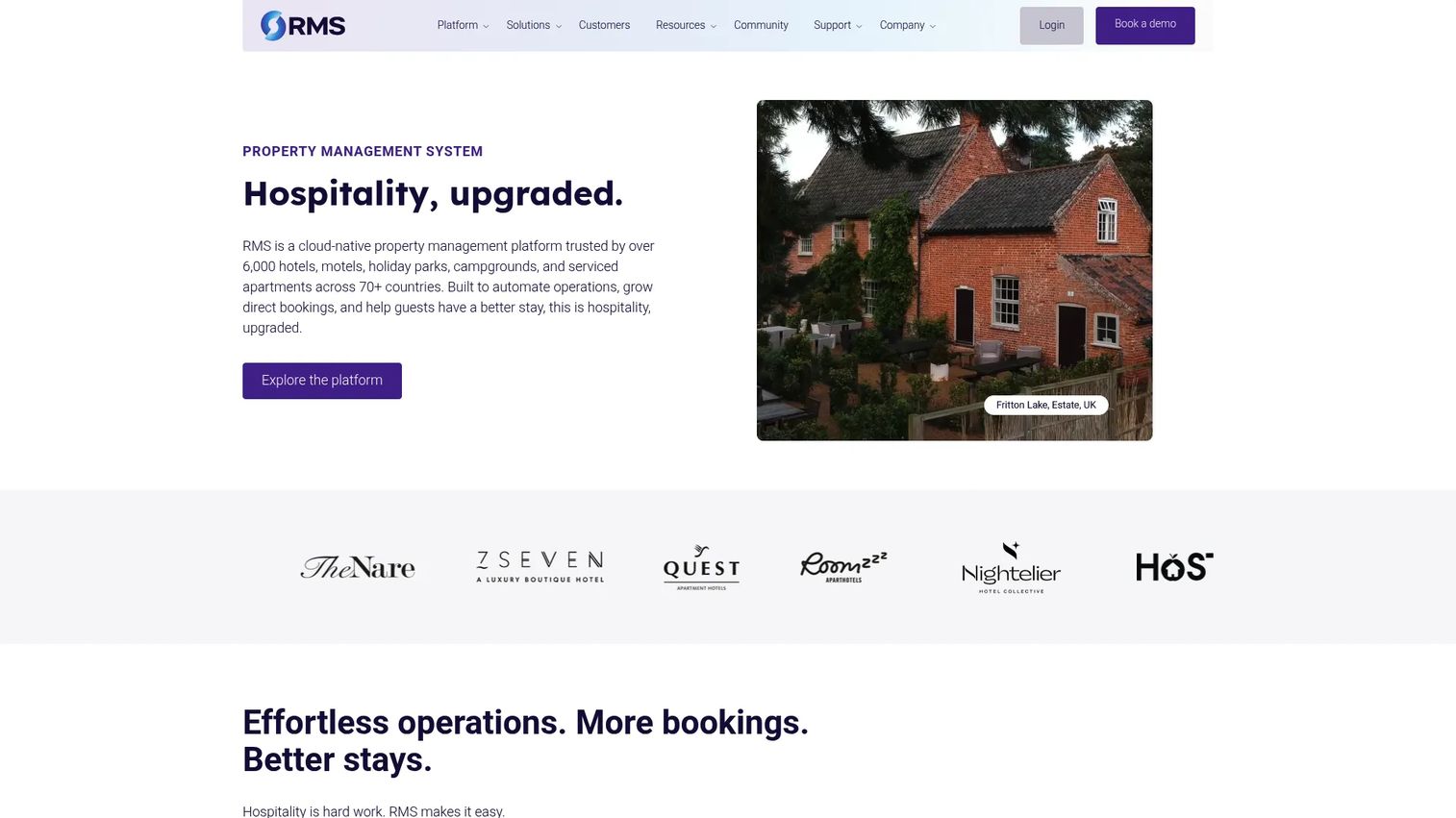 RMS hospitality software dashboard for multi-property accommodation operations.