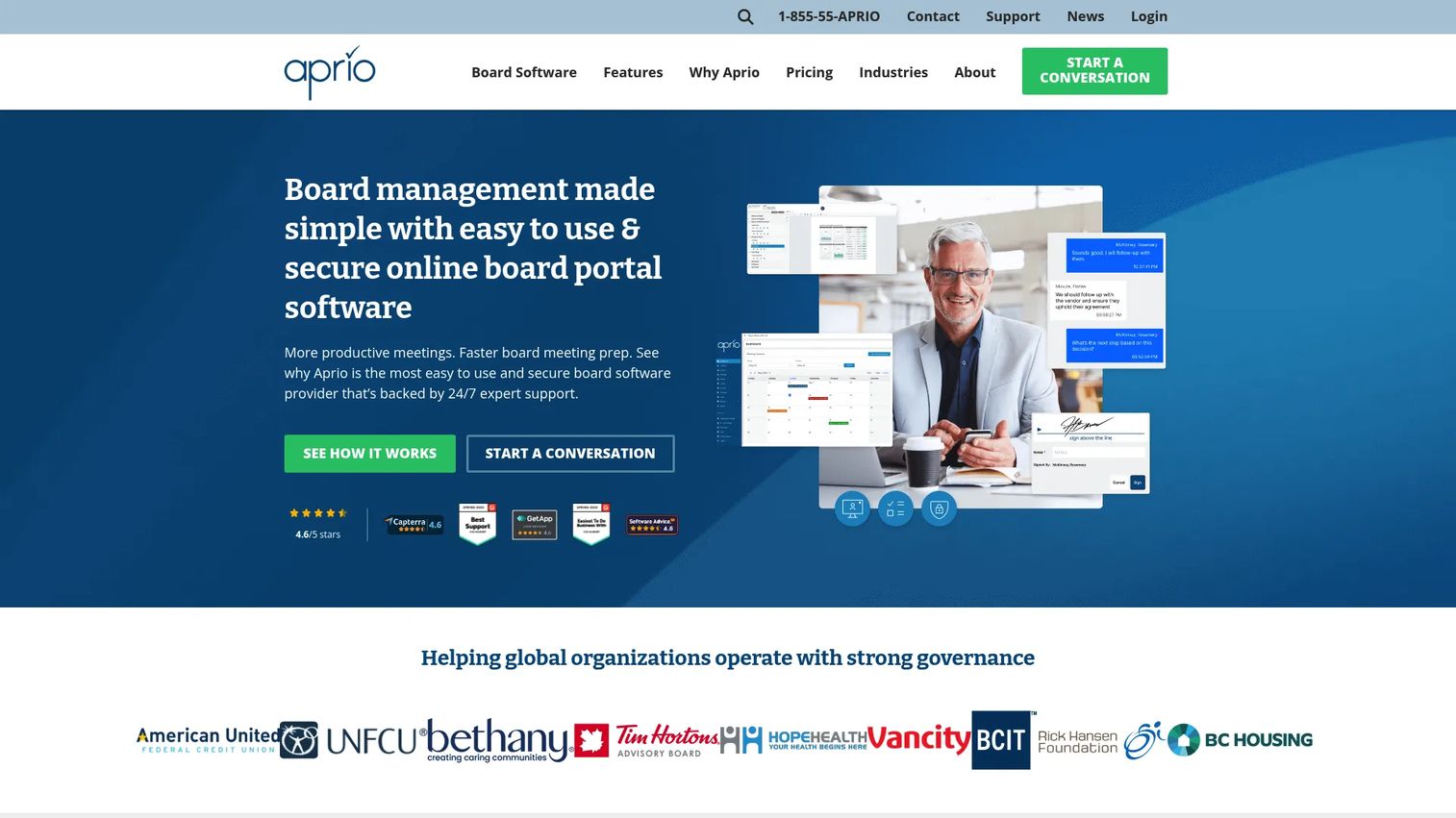 Aprio board portal software homepage
