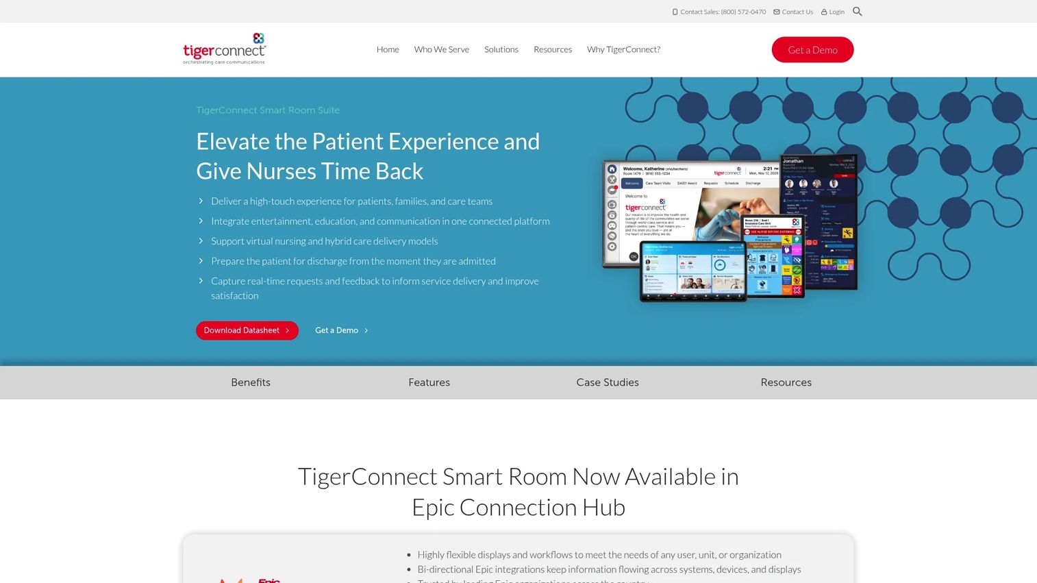 TigerConnect Smart Rooms homepage screenshot