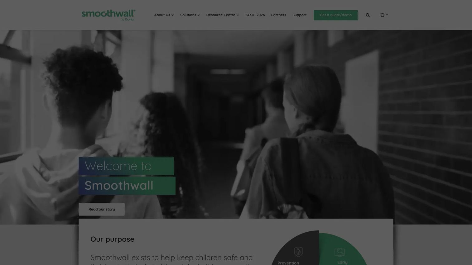 Smoothwall UTM website showing web filtering and gateway security features for education environments