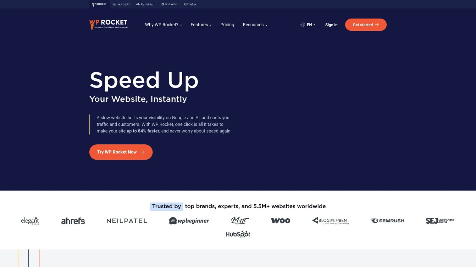 WP Rocket WordPress caching dashboard