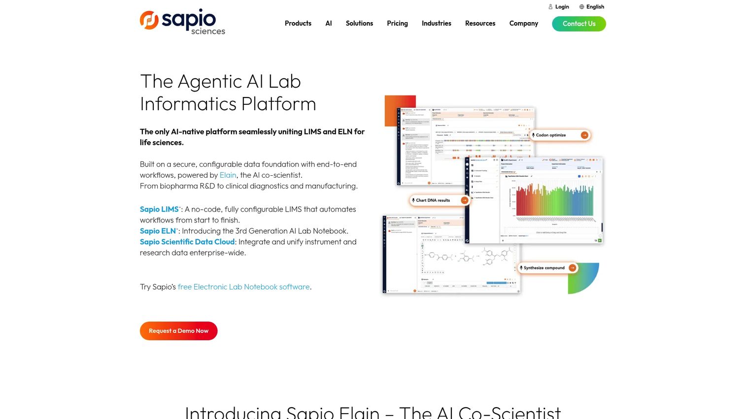 Sapio Sciences homepage screenshot