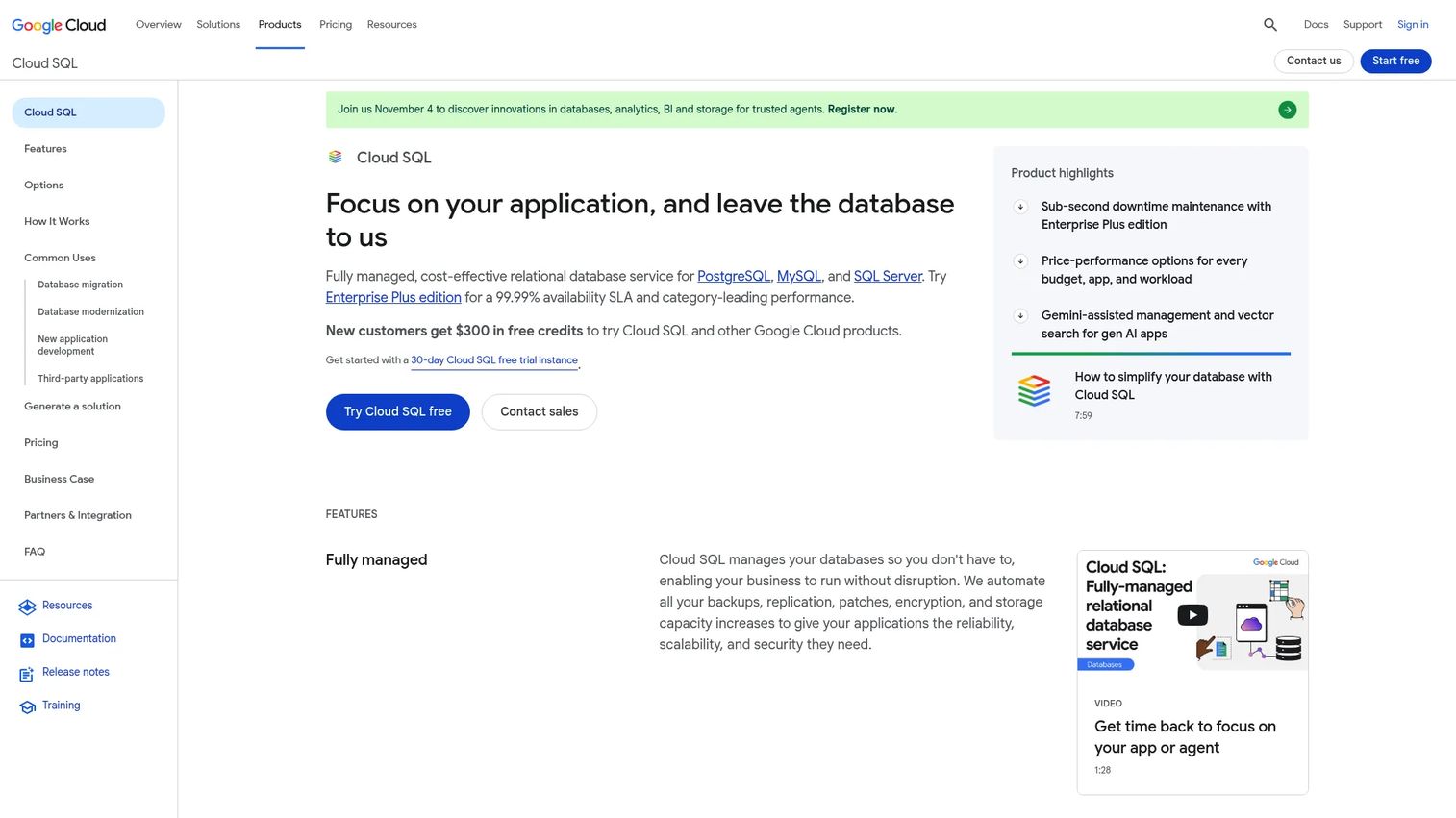 Google Cloud SQL instance management dashboard