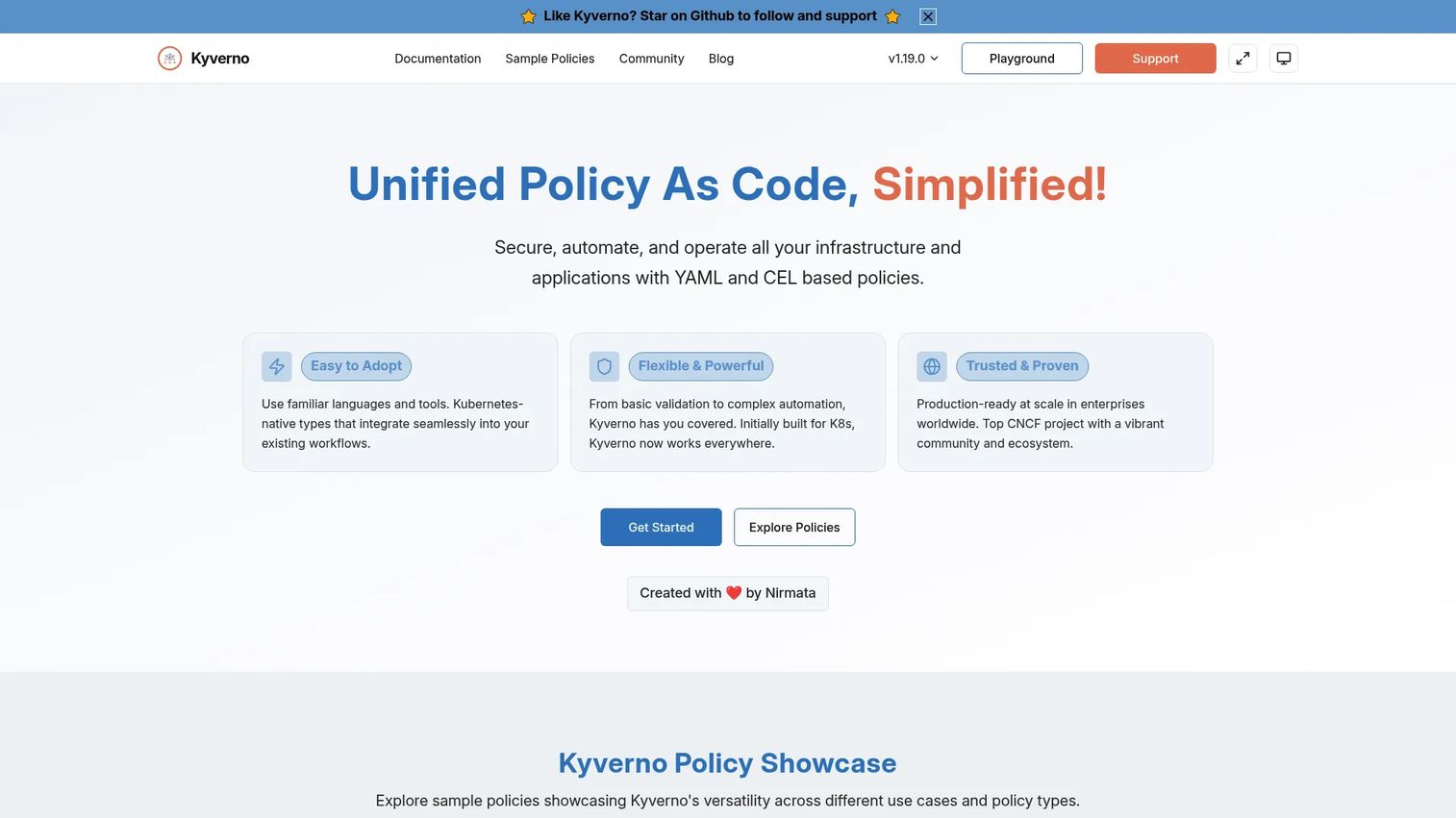 Kyverno Kubernetes policy engine homepage