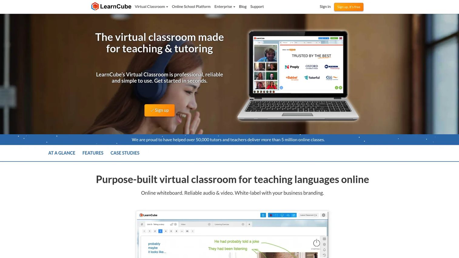 LearnCube virtual classroom software homepage