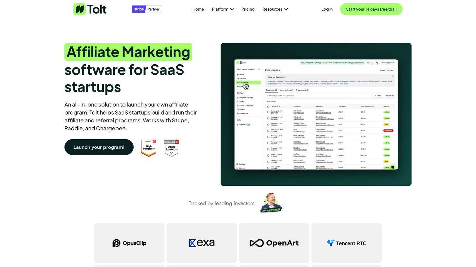 Tolt affiliate program software for SaaS founders