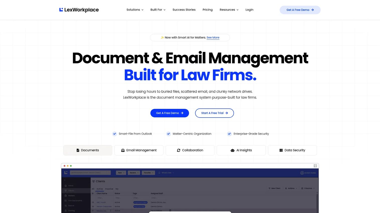 LexWorkplace matter-based document management interface